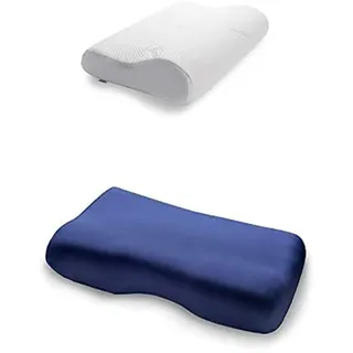 TEMPUR Kissen Set mit Füllung und Bezug, Original Kopfkissen Größe M mit Jersey-Kissenbezug (blau)