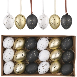 Valery Madelyn 18er Ostereier zum Aufhängen für Osterdeko,4cm Modern künstliche Mini Ostereier für Ostern Deko,Schwarz Gold Ornament für Osterkörbchen Frühlingsdeko,Ostern Geschenke Kinder