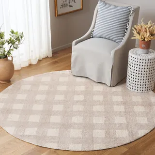 Safavieh Runder Teppich 183 cm Rund - Easy Care Collection - Modernes Design, Elfenbein & Beige, Handgewebte Baumwolle, Ideal für Wohnzimmer, Eingang, Büro (ECR216A)