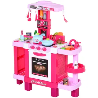 HOMCOM Kinderküche Rezepte Nachahmungsspiel 38 Teile inklusive Sounds und Lichtern Polypropylen Rosa