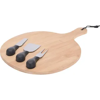 Excellent Houseware Käse-Servierbrett Bambus mit 3 Messern , Braun , Naturmaterialen , 27.5x33.5 cm , Küchenzubehör, Schneidebretter
