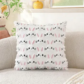 EcoWhisk Osterkissenbezug 45x45 cm Moderner Velour Bezug mit süßem Hasen Muster für Frühlings und Ostern Dekoration auf Sofa, Sessel Bett Maschinenwaschbar, atmungsaktiv Ostern