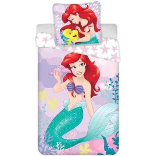 Jerry Fabrics Bettwäsche Ariel, die kleine Meerjungfrau, 100 % Baumwolle, wendbarer Bettbezug 140 x 200 cm + Kissenbezug 65 x 65 cm