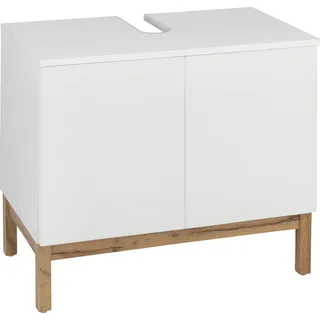 WELLTIME Waschbeckenunterschrank WELLTIME "Stian", weiß (weiß, eiche), B:60cm H:55,5cm T:35cm, Spanplatte, Schränke, Waschbeckenunterschrank, mit 2 Türen und Siphonausschnitt, Breite 60 cm, Höhe 55,5 cm