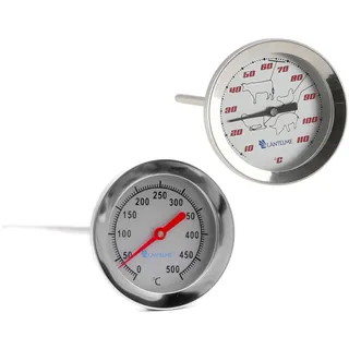 Lantelme Set 500°C Grill und 110°C Fleisch Braten Edelstahl Thermometer mit 30cm und 12cm Sonde | Zum Grillen Pizzaofen Analog und Bimetall | Grillthermometer Einstichthermometer