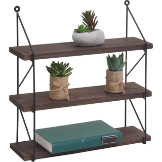 Wandregal HWC-K78, Hängeregal Schweberegal Regal, 3 Regalböden Metall Massiv-Holz Industrial 40x40x13cm dunkelbraun - Braun