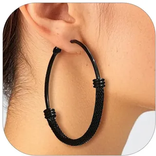 PROSTEEL Damen schwarze Creolen Ohrringe einzigartiges Design Runde Kreolen Edelstahl 60mm Hoop Ohrringe Hoop Earrings Ohrschmuck Accessoire für Party tägliches Tragen