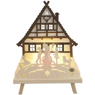 Dekoleuchte-Spitze "Waldhaus"elektrisch beleuchtet inkl. LED-Leuchtmittel BxHxT 30x41x6cm NEU - Beige