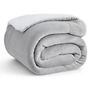 BEDSURE Kuscheldecke - Warm Sherpa Wolldecke & Sofadecke, Flauschig Sofaüberwurf Decke, Dicke Couchdecke, Fleecedecke, Flauschige Wohndecke für Couch, Hellgrau, 150x200 cm, XL