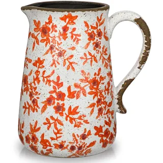 Rustikale Keramikvase mit Griffen Weiß und Blau für Blumendekoration Blumenvasen Deko Vase für Pampasgras Blumen, Tischdeko, Trockenblumen Deko Vasen für Wohnzimmer, Bürodeko