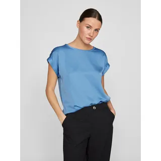 VILA Damen, Satin Blusen T-Shirt Kurzarm Basic Rundhals, TOP - NOOS", Satin, Obermaterial: 100% Polyester, unifarben, regular fit normal, mit Umschlag, Shirts, Satin Optik
