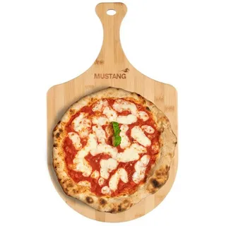 BAKAJI Pizzaschaufel für Backofen, Schneidebrett, Tablett aus Bambusholz mit Griff, 30 x 50 cm, Schneidebrett für Küchenbrot mit Griff