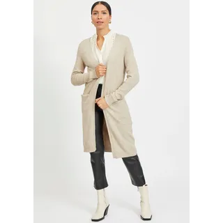 Longstrickjacke VILA "VIRIL LONG L/S KNIT CARDIGAN - NOOS", Damen, Gr. L, beige (natur), Feinstrick, Obermaterial: 50% Viskose, 27% Nylon, 23% Polyester, meliert, lässig geschnitten knielang, V-Ausschnitt, Bündchen, Strickjacken Longstrickjacke, in knielanger Form