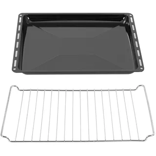 ICQN 45.5 x 37.5 cm Backbleche & -Gitter Set, 3 cm Tief Emailliert Fettpfanne und Verchromt Backofenrost für Backofen & Herd, Kratzfest & Rostfrei, 455 x 375 x 30 mm