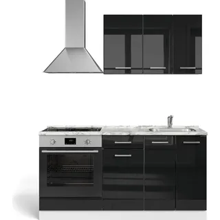 Vicco Küchenzeile R-Line 160 cm Schwarz Hochglanz/Weiß