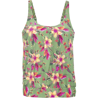 Tankini-Top LASCANA "Malia", Damen, Gr. 50, N-Gr, rosa (salbei, pink bedruckt), Microfaser, Microfaser, Polyamid, bedruckt, floral, Bikini-Oberteile Tankini-Top, mit lockerem Schnit und tropischem Print