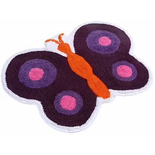 Homescapes Kinderteppich Schmetterling, Bunter Teppich, Vorleger 55 x 80 cm. Farben: lila und orange. Geeignet für Badezimmer oder Kinderzimmer.