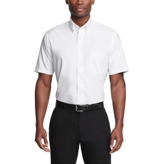 Van Heusen Herren Kurzarm Kleid Hemd Regular Fit Oxford Solid - Weiß - Mittel