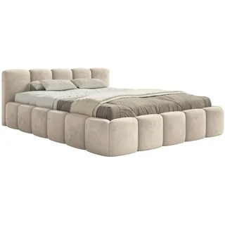 Selsey Cloudy Low - Polsterbett 160x200 cm, wasserabweisender Samt, Hellbeige - Beige