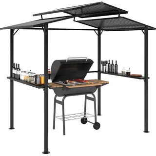 Outsunny Grillpavillon 250 x 160 x 250 cm wasserdicht Gartenpavillon mit Doppelschichtdach, Gartenlauben mit UV-Schutz, BBQ Pavillon, Schwarz - Schwarz