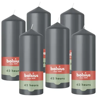 Bolsius - Stumpenkerzen - Grau - 15cm - 6 Stück - Brenndauer 42 Stunden - mit natürlichen Extrakten - Natürliches Pflanzenwachs - Ohne Palmöl