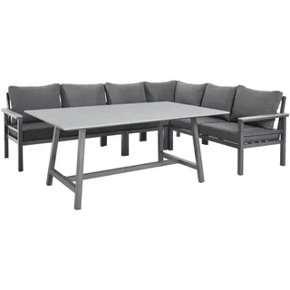 Amatio Dining-Loungeset , Hellgrau, Dunkelgrau , Metall, Kunststoff, Textil , 5-teilig , Füllung: Schaumstoff,Polyester , seitenverkehrt montierbar, L-Form , 259x199 cm , Bsci , Gartenmöbel, Gartengarnituren, Gartenmöbel-Sets