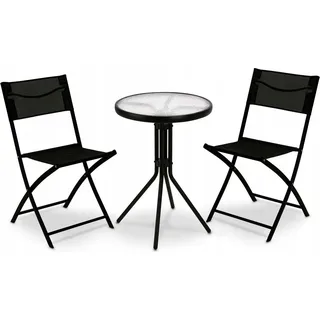 Gartenmöbel Set Glas runder Tisch 50cm und 2 Klappstühle Tadar Patio - Schwarz