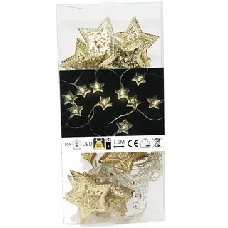 Lichterkette mit kleinen verzierten goldenen Sternen 10 LEDs 160cm