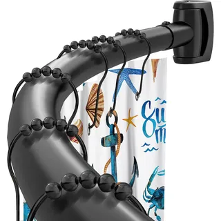 Gebogene Duschvorhangstange, 107-190 cm, verstellbar, schwarz, rund, gebogen, Duschvorhangstange, Badezimmer, Badewanne, Stall, rostfrei, Premium-Edelstahl, muss gebohrt werden