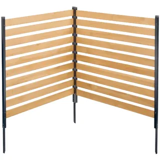 VEVOR Sichtschutzzaun Holz, 1100x982 mm, 2-Paneele-Gartenzaun für Klimaanlagen, Umzäunung für Poolausrüstung mit Metallpfählen, Lattenzaun, Mülltonnenversteck für den Außenbereich als Gartendekoration