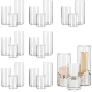 Glasseam Windlicht Glas Kerzengläser Groß: 24er Set Kerzenglas | 14/19/24cm H, Glaszylinder Für 7.5cm Kerzenhalter Stumpenkerzen, Modern Vase, Tischdeko, Hochzeit Wohnzimmer Deko