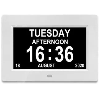 7-Zoll LCD Digitalkalender, Seniorenwecker, elektronische Kalenderuhr, Mahlzeit-Erinnerung, weiß - Weiß