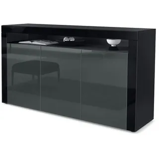 Vladon Sideboard Valencia Grau Hochglanz / Schwarz Hochglanz , Holzwerkstoff , 155x92x40 cm , Kleinmöbel, Kommoden, Sideboards