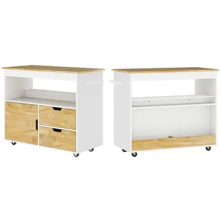 Homcom Küchenwagen Servierwagen mit Arbeitsplatte, Schubladen, Küchenschrank, Eiche , Eichefarben , Holz , 50x85x107 cm , Esszimmer, Servierwagen