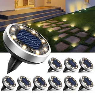 btfarm 10 Stück Solar Bodenleuchten Aussen, 8 LED Gartenbeleuchtung Solar Wasserdicht Boden Solarleuchten, Solarlampen für Außen Garten Rasen Auffahrt Gehweg Patio, Warmes Weiß