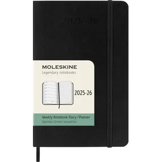 Moleskine Wochen-Notizkalender 2025-2026, 18-Monats-Wochenplaner mit Notizplatz, Weiche Einband und Gummiband, Taschenformat 9 x 14 cm, Schwarz