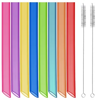 Svalor 8 Stück Bubble Tea Strohhalme, Bunte Strohhalme Wiederverwendbar mit 2 Reinigungsbürsten Strohhalmes Spitzes, Plastik Strohhalmes Dicke, Trinkhalme Geeignet für Smoothies Säfte(10mm×26cm)