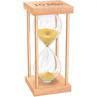 OMCCHK Sanduhr 10 Minuten, Sanduhr mit Goldsand, Dekoartikel Sanduhren Timer für Eieruhr Lustig, Kochzeit, Yoga, Meditation, Holz Deko Bücherregal, Schreibtisch, Wohnzimmer, Heim, Jubiläumsgeschenke