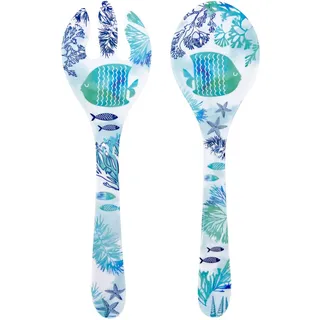 Les Jardins de la Comtesse - Salatbesteck aus Melamin – Karibik – 33 cm – Blau Meer und Fische – Geschirrset Quasi-unzerbrechlich MelARTmine