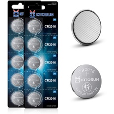 Kitosun Batterien Knopfzellen CR2016 3V - Lithium Coin 3-Volt 2016 Knopf Batterie für elektronische Kleingeräte Autoschlüssel Fernbedienungen LED Teelichter Waagen medizinischen Geräten (10 Stück)