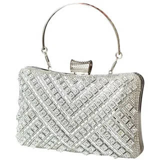CORIOS Strasssteine Abendtasche für Frauen Strass Clutch Tasche Damen Klein Tasche Diamant Handtasche Elegante Schultertasche Bling Umhängetasche für Hochzeit Abschlussball Bankett-Party Silber