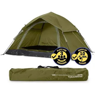 Where Tomorrow Lumaland Camping Zelt Leichtes Pop Up Wurfzelt 2-3 Personen Festival Wasserdicht 210x190x110cm Wind- & Sonnenschutz 1 & 2 Eingänge - Grün