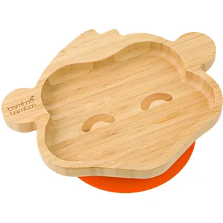 bamboo bamboo Baby Teller Kinderteller, Kindergeschirr mit Saugnapf, Sugnapf Teller Baby ab 6 Monaten (Affe, Orange)