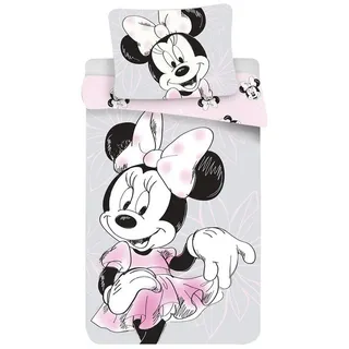 Jerry Fabrics Minnie Mouse Wendebettwäsche Set 2 TLG. grau/rosa 140x200 cm, 70x90 cm, 100% Baumwolle