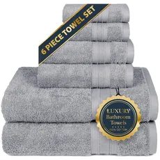 Trident Handtücher - 100% Baumwolle, 6-teiliges Set - 2 Badetücher, 2 Handtücher, 2 Waschlappen, 500 g/m2, sehr saugfähig, superweich, Handtücher für Badezimmer, Dusche - weich & plüschig, Silber