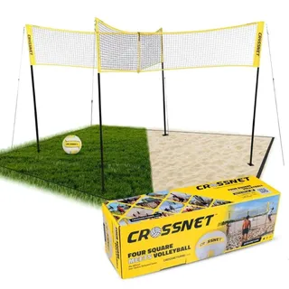 CROSSNET Vier-Quadrat-Volleyballnetz und Spielset - Volleyballsets für Strand und Garten - Gartenspiele für Kinder und Erwachsene - Inklusive Tragerucksack und Ball