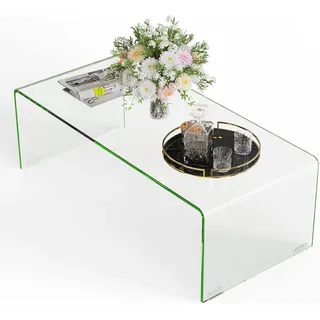 FANTASK Beistelltisch aus gehärtetem Glas, U-förmiger Couchtisch, Moderner Glastisch, Wohnzimmertisch Kaffeetisch, für Wohnzimmer Büro Hotel, 136kg Belastbar,108 x 50 x 35 cm