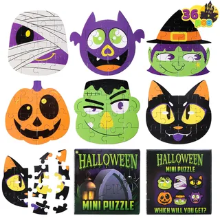 JOYIN 36 Pcs Halloween Puzzle Set in Blindboxen mit 6 Zeichen, Papppuzzle, Halloween Überraschungsbox für Kinder Halloween Partys, Süßes oder Saures Geschenkaustausch