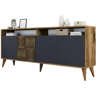 Dmora - Konsolentisch Virgo, Wohnzimmer-Sideboard, niedriger TV-Schrank, ausgestatteter Wandsockel, 180 x 35 h79 cm, Walnuss und Anthrazit