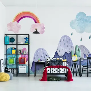 Muralo XXL Selbstklebende FOTOTAPETE Bemaltes BERGE Maerchen (B) 90 cm x (H) 60 cm Tapete Wandtapete KINDERZIMMER SPIELZIMMER 4848